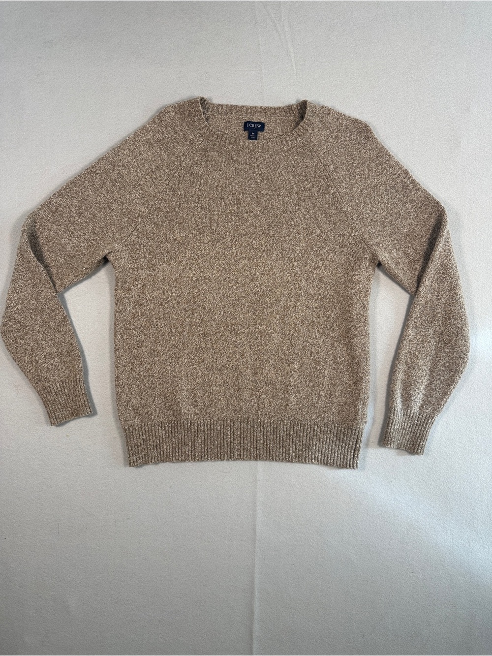 J.Crew Men's M Supersoft Lambswool Blend Crewneck Sweater Heather Tan EUC AA027